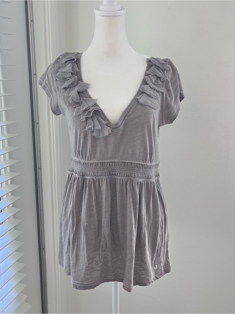 Gilly Hicks Gray Ruffle V-Neck Peplum Top